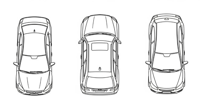 Architectural CAD Parking Block &ndash; Car Top View Vector Line Art Technical Drafting Vehicle Symbols Illustration