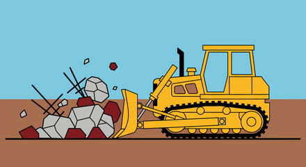 Bulldozer pushing rubble on construction site. © Khusni