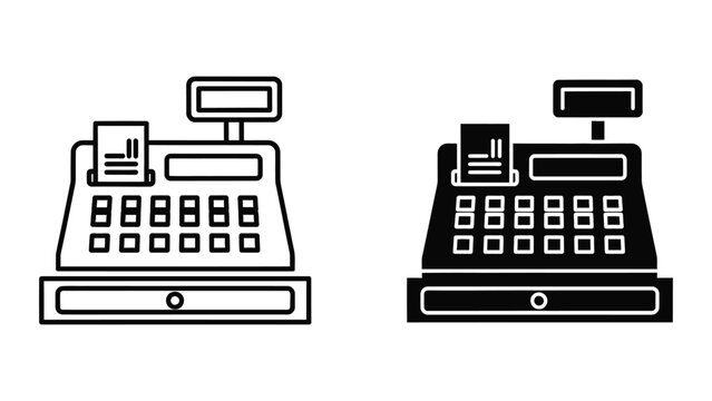 Black and white vintage cash register icons side by side