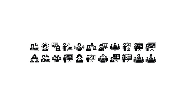 Flat icons of online teaching and remote work concepts