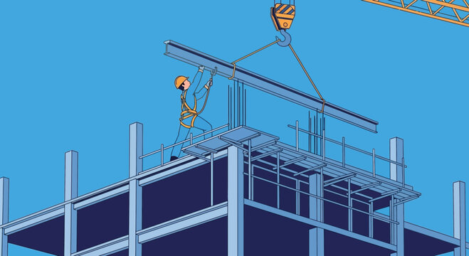Construction worker on scaffolding site.