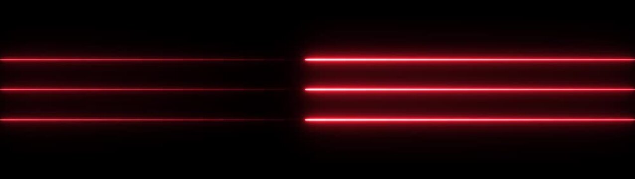 Glowing red laser beams abstract background, parallel neon light lines motion effect