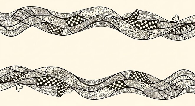Intricate black and white wavy patterns with abstract organic and geometric designs