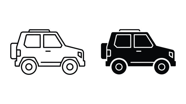 Simple black and white suv vehicle icons side by side