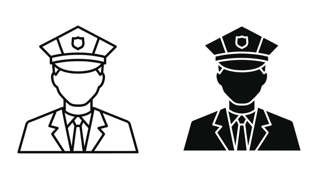 Police officer icons with and without face mask