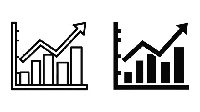 Upward trend bar chart with line graph icons