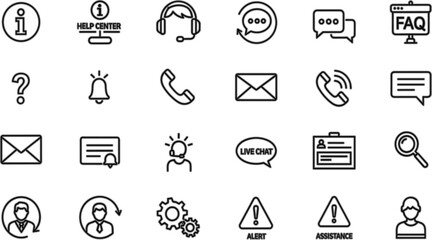 Fototapeta premium Customer Support Outline Icons Set Featuring Help Center Live Chat FAQ Email Phone and Assistance Symbols for Service Vector Illustration Collection