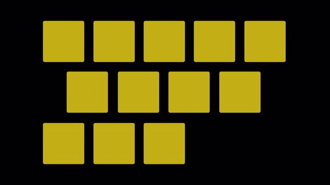 Yellow square grid placeholder blocks on alpha channel transparent background. Abstract UI wireframe layout for photo galleries, app dashboards, and digital content mosaics. 4k