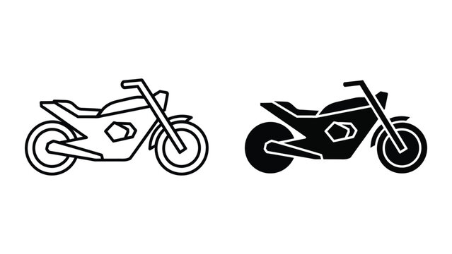 Minimalistic dirt bike and motocross bike icons in contrasting styles