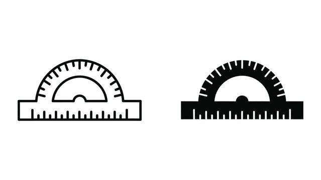 Black and white protractor and ruler set illustration