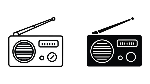Vintage portable radio with antenna in simple line art style