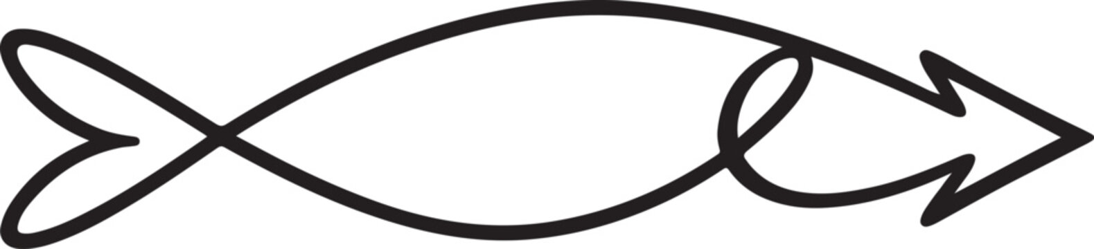 Modern abstract directional arrow icon with continuous line and black silhouette