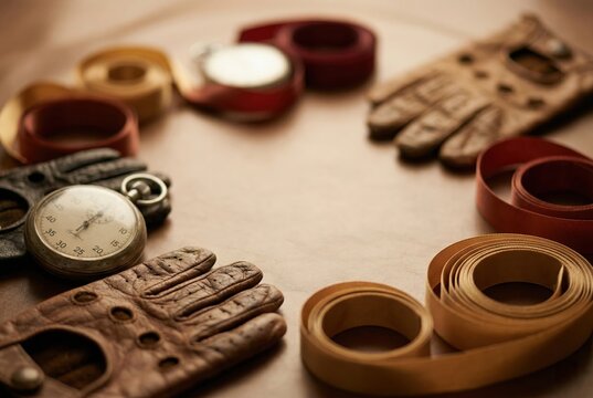 Premium object only background featuring old stopwatch and gloves
