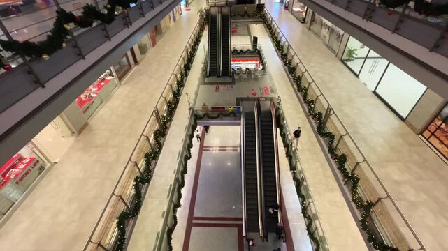 Metrocity Shopping Mall floors and escalators at Sisli District in Istanbul, Turkey. Metro city, opened on 2003. (4K video)