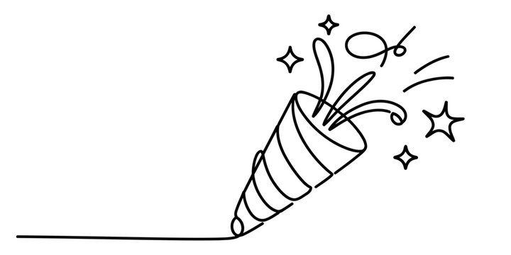 Party popper celebration icon in simple line art style