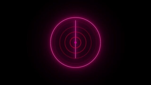 A abstract glowing neon clock icon animation and radio wave on black background