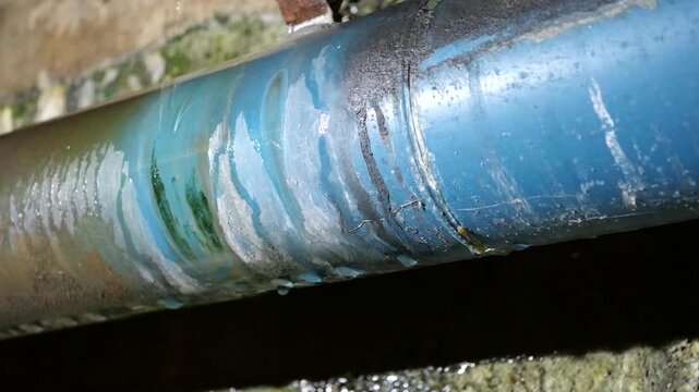 地下通路の配管から水が漏れる 老朽化したインフラのイメージ
Water leaking from pipe in underground passage aging infrastructure concept