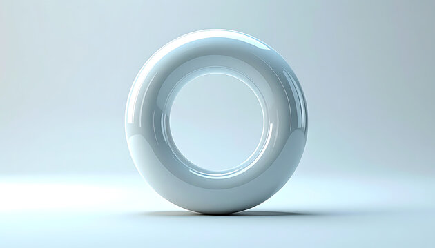Glossy white torus ring with smooth reflective surface, simple geometric shape on a light blue gradient background, abstract minimal form