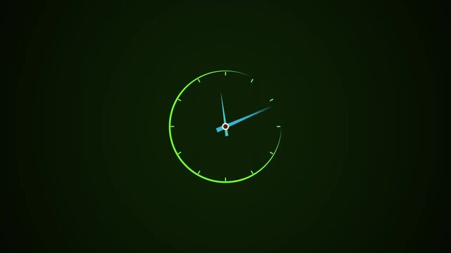 A clock animation on black background. clock spinning animation