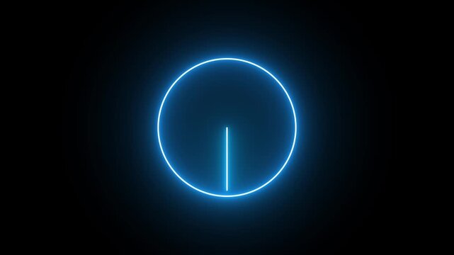 A Analog neon sing clock icon animation in black background. Circle frame neon clock icon animation