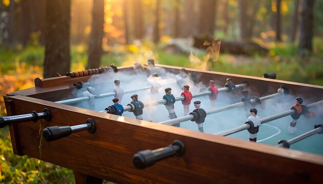 Table football in mist