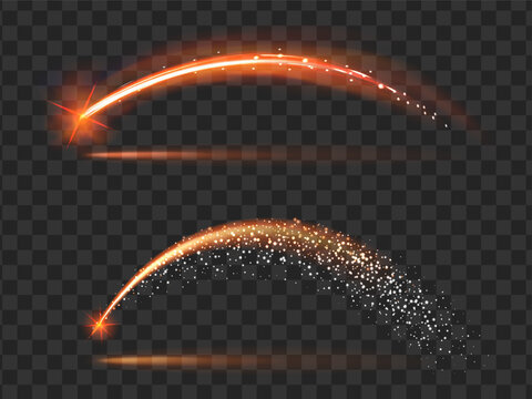 Curved Shooting Star Light Trails Isolated on Transparent Background