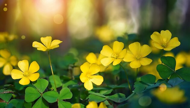Springtime Yellow Wood Sorrel Oxalis Pes Caprae Pristine Flowers Freshly In Full Bloom Oxalidaceae Also Known As Yellow Shamrock Or Sour Sob Selective Shallow Focus