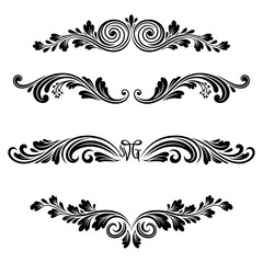 Fototapeta premium Set of Four Vintage Floral Scroll Ornaments and Decorative Page Dividers