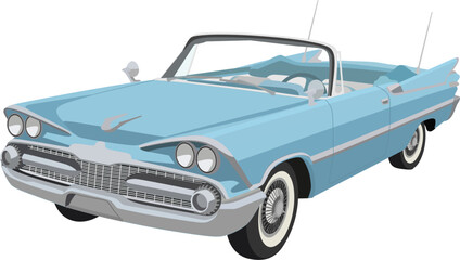 Light Blue Vintage 1950s Convertible Sports Car with Tail Fins Illustration © создать 8 углов