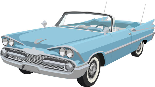 Light Blue Vintage 1950s Convertible Sports Car with Tail Fins Illustration