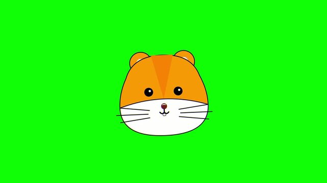 Cute Animated Cartoon Hamster Head on Green Screen. 4K Video