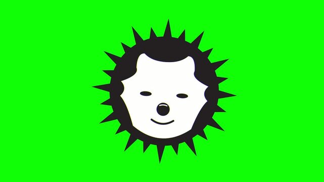 Animated cute hedgehog character blinking on green screen. 4K Video