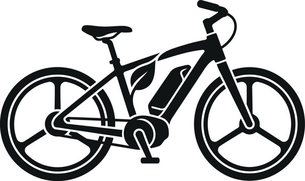 Modern electric bicycle silhouette icon with leaf eco energy concept