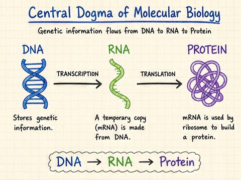 Hand Drawn Central Dogma of Molecular Biology Educational Infographic