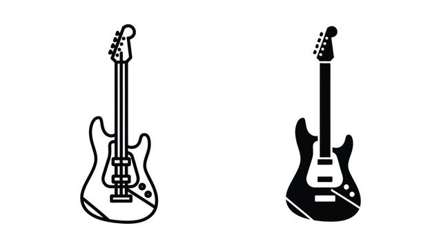 Black and white electric guitars icon pair