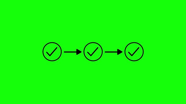 step by step circle diagram animation. step infographic with check mark.