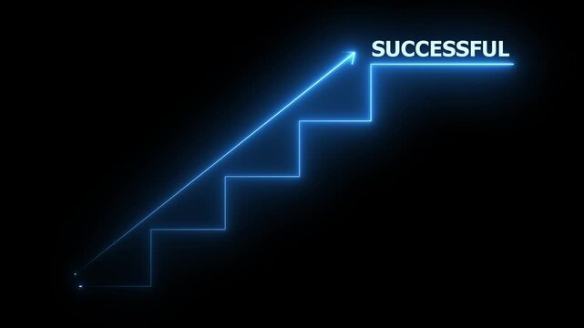 glowing line animation of achieving success step by step.