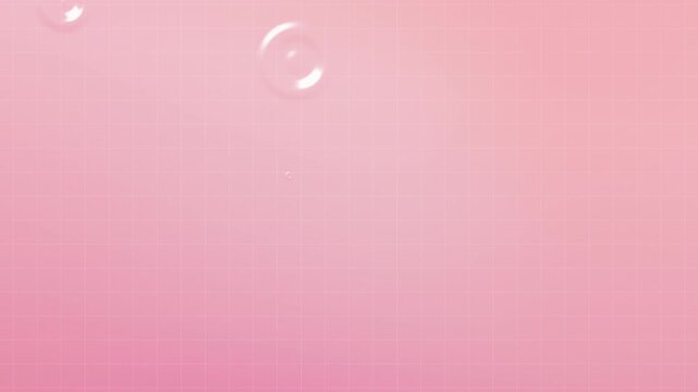 Pastel pink gradient background with glossy transparent bubbles and soft grid pattern. Minimal abstract aesthetic backdrop for beauty, fashion or social media content. Space for text.