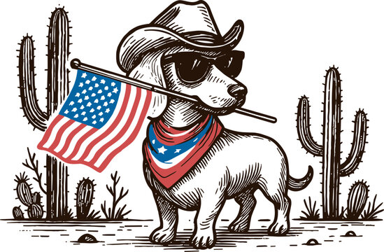 4th of July Patriotic Dachshund svg, Cowboy Dog USA Flag Western svg, Red White Blue Dog Independence Day svg