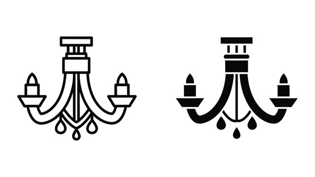 Classic chandelier icon set in black and white style