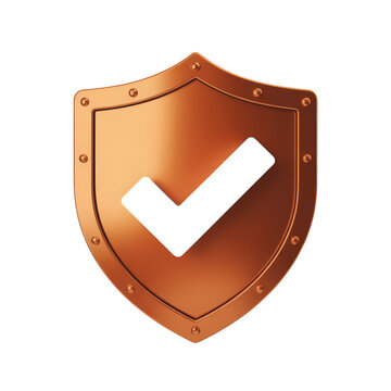 3D metallic shield icon with checkmark isolated on transparent background