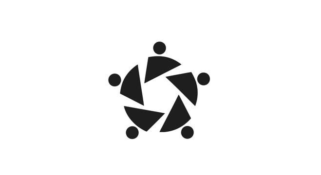 A black and white logo of people in a circle.