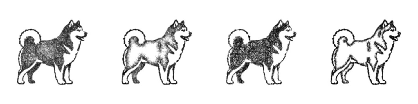 Sketch alaskan malamute icon design set