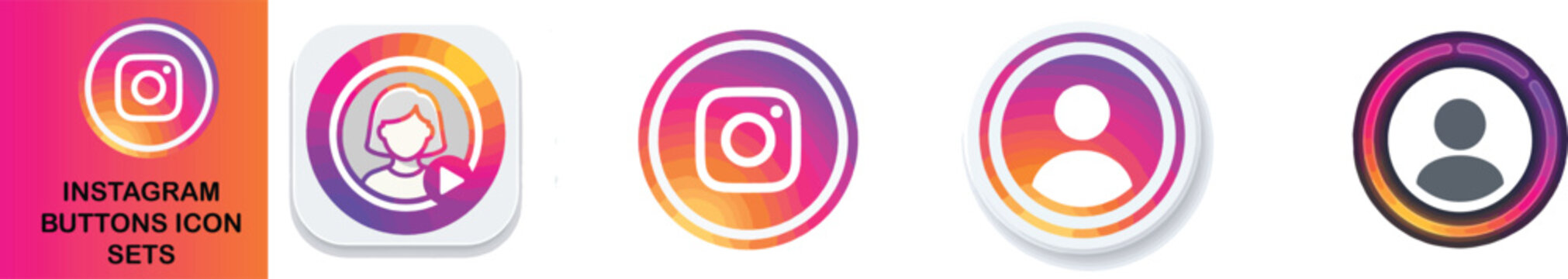 Social media icons, colorful gradient buttons, Instagram, WhatsApp, profile symbols, vector graphics
