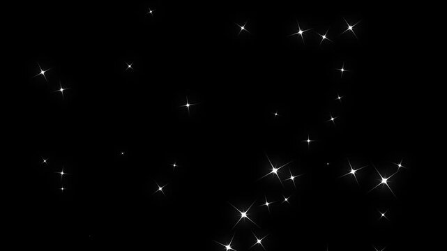 white twinkling glitter star, glowing doodle star particles animation, magic particle burst, blinking retro vector star doodles, glitter confetti trail on black screen, shining twinkle transition