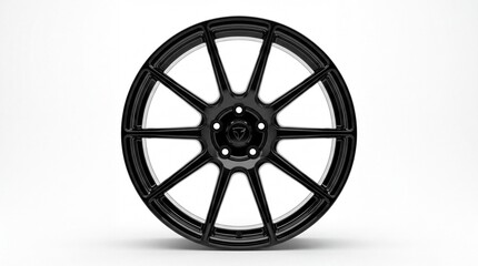 Obraz premium Black alloy wheel with ten spokes and a glossy finish isolated on white background