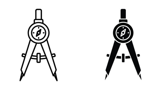 Black and white drafting compasses with protractor