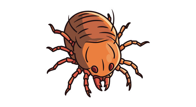 A magnified illustration of a common mite, showcasing its small, segmented body and multiple tiny legs, isolated on white.