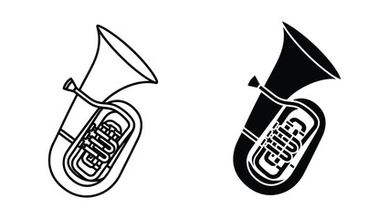 Two tuba musical instruments in contrasting black and white vector style © Jahidul