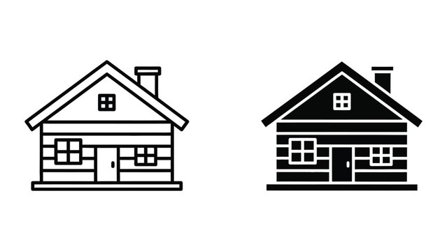 Simple black and white log cabin house vector illustration